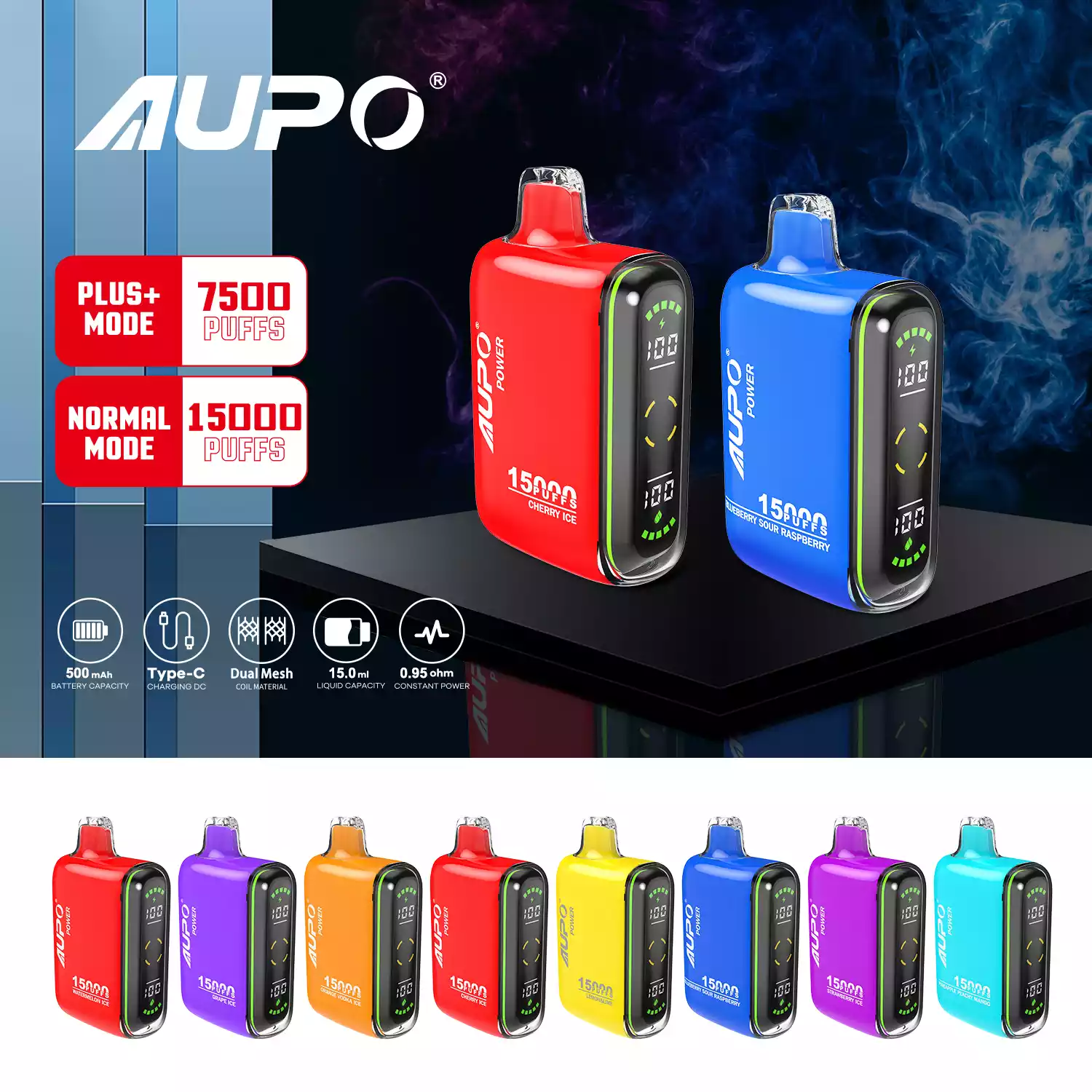 AUPO G19 15000 pūšļi, 15 ml 500 mah, 2 procenti ar zemu nikotīna saturu, vienreizējās lietošanas vapes, rūpnīcas piegādes lielapjoma iegādei Izpētiet dažādas garšas izvēles (2)