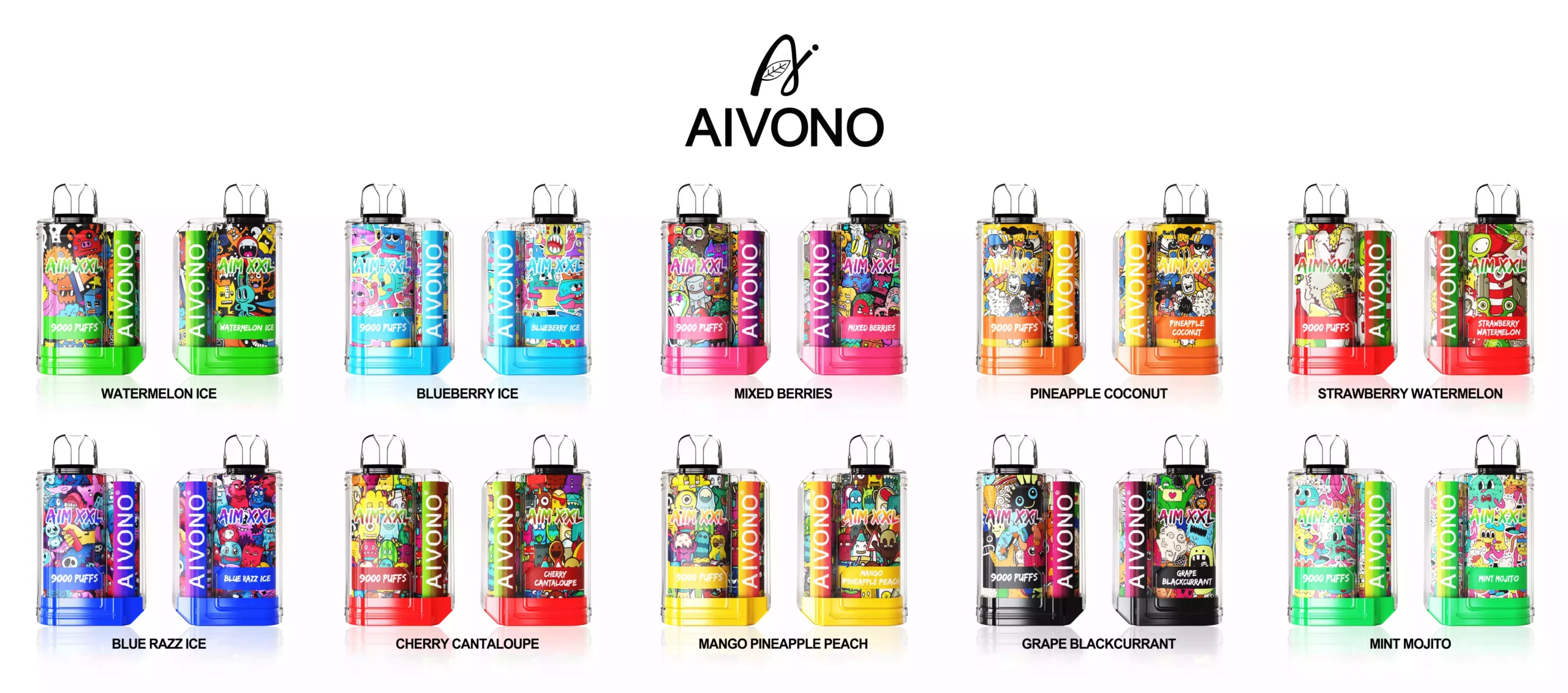 Aivono AIM XXL 9000 Puffs 19ml 650mA 0% 2% 3% 5% Χαμηλής νικοτίνης Μίας χρήσης Vape Direct Factory Supply Ποικιλία Γεύσεων (2)