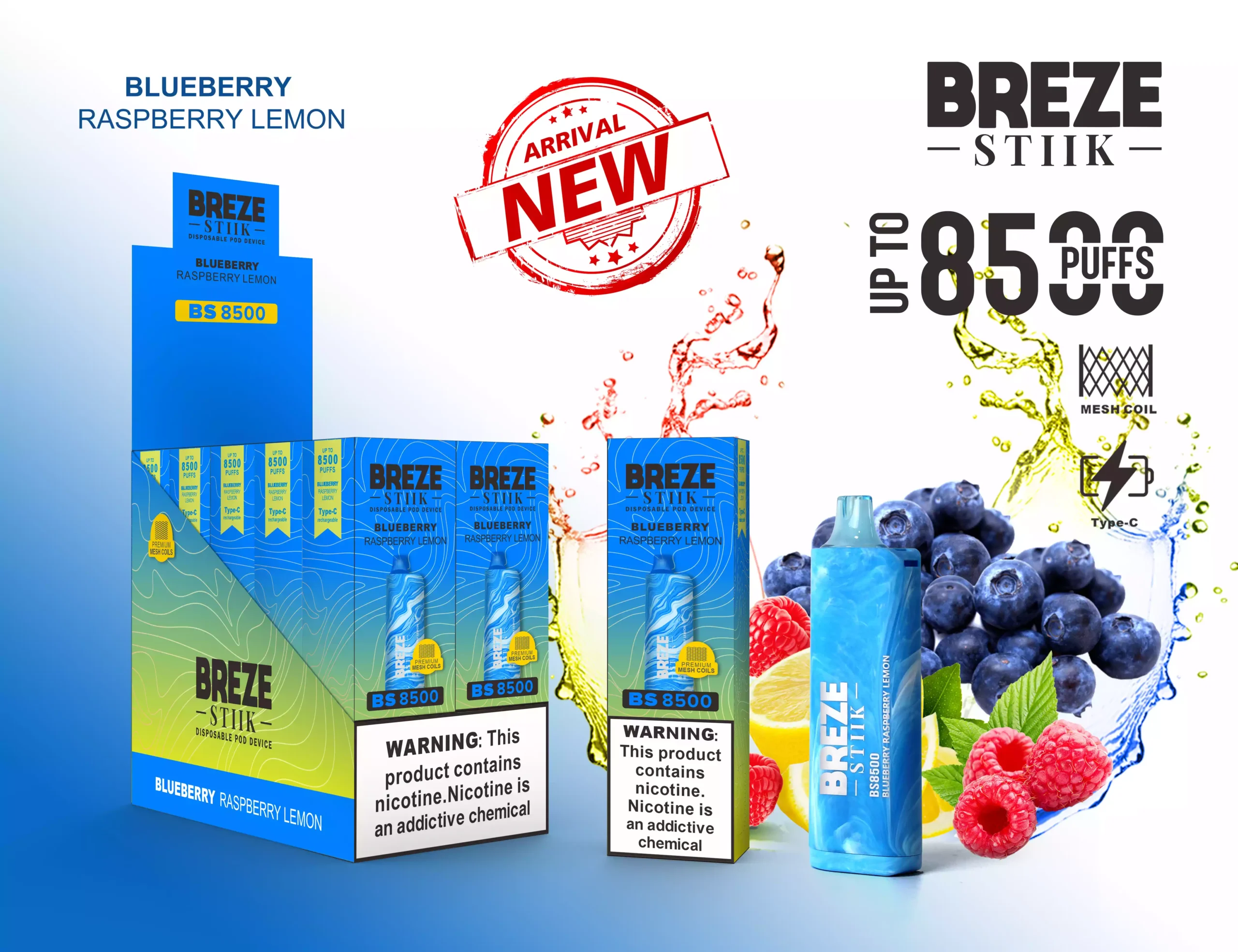 BREZE STIIK BS 8500 Puffs Velkoobchodní jednorázový výrobní zdroj více příchutí (2)