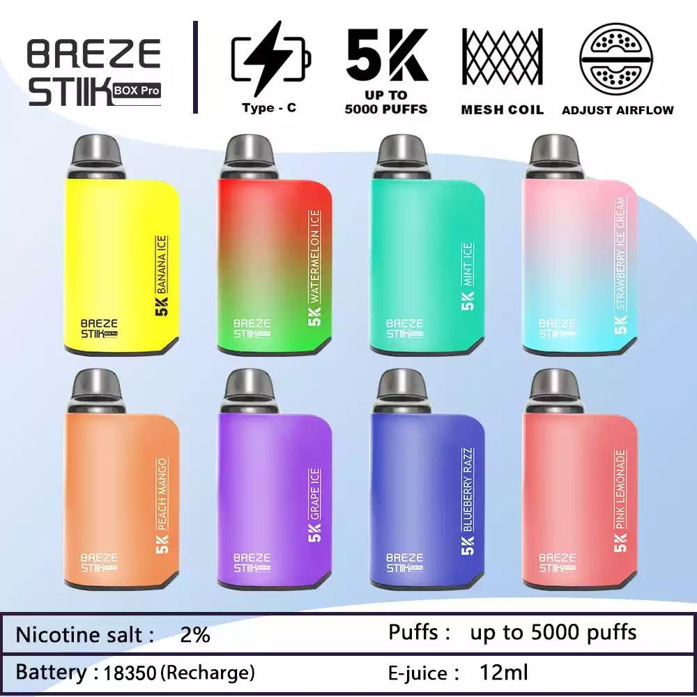 BREZE STIIK Box Pro 5000 Puffar 950mAh Typ-C Engångsvape i grossistledet Fabrikskälla Flera smaker (11)