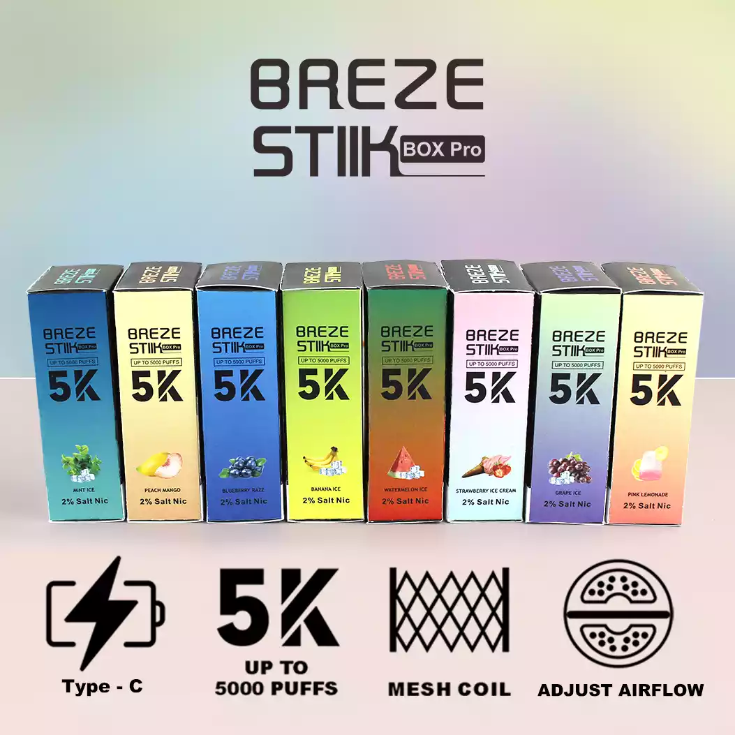 BREZE STIIK Box Pro 5000 Puffar 950mAh Type-C Engångsvape i grossistledet Fabrikskälla Flera smaker (3)