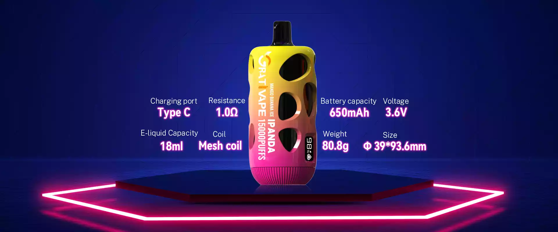 Direct from Factory Grativape iPanda 15000 Puffs 18ml 650mAh Low Nicotine Multiple Flavor Options Wholesale for New Vaping Sensation (5)