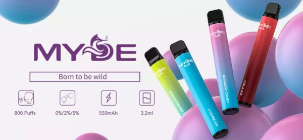 Odkrijte MYDE Plus 800 Puffs 3,2 ml 550 mAh 0% 2% 5% Tovarniške veleprodajne vape za enkratno uporabo z nizko vsebnostjo nikotina za edinstvene izkušnje okusa (2)