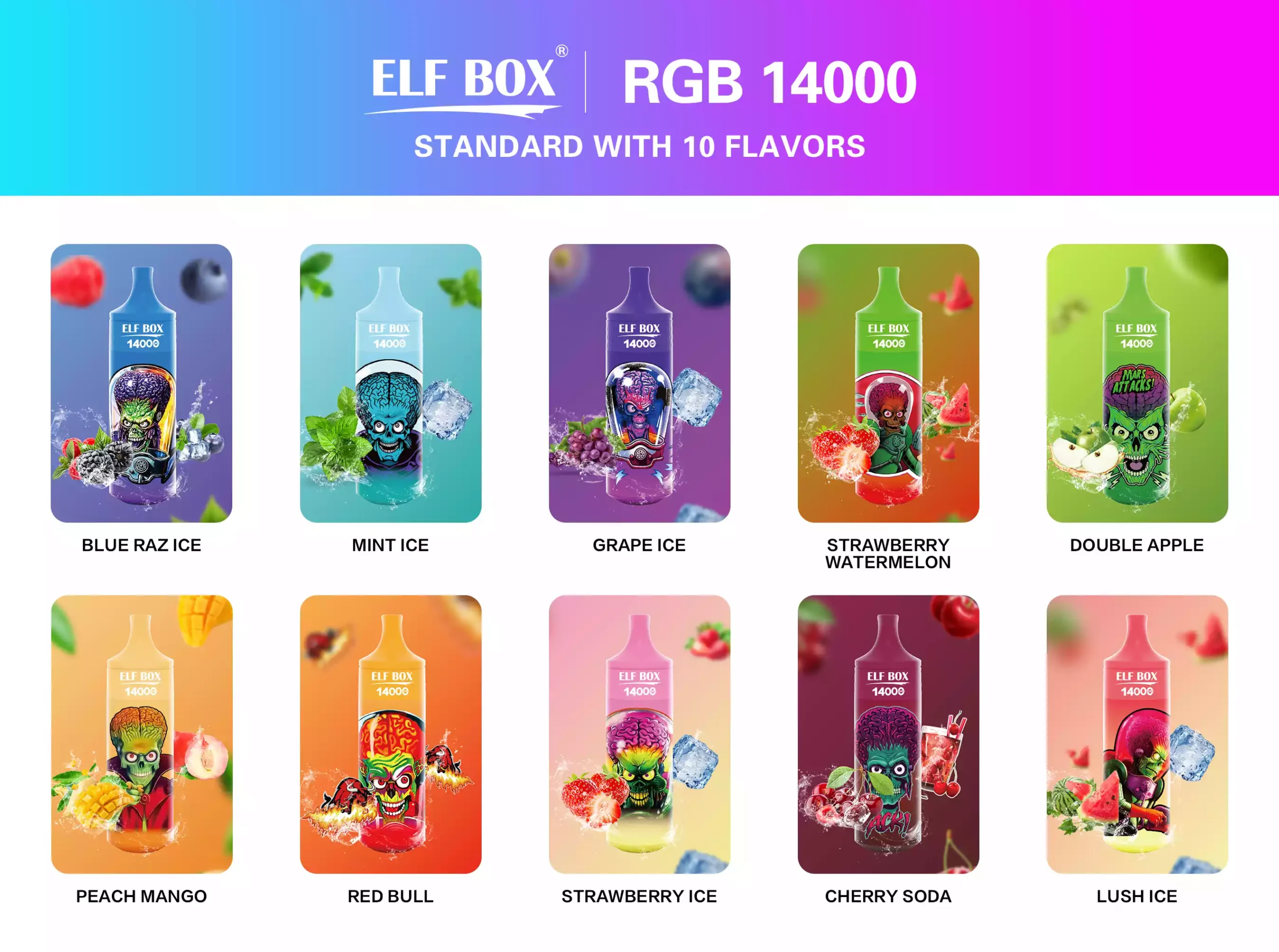 ELF BOX RGB 14000 Puffs 600mah Type-C 0% 2% 3% 5% Vapes jetables à faible teneur en nicotine Usine de gros Variété de saveurs