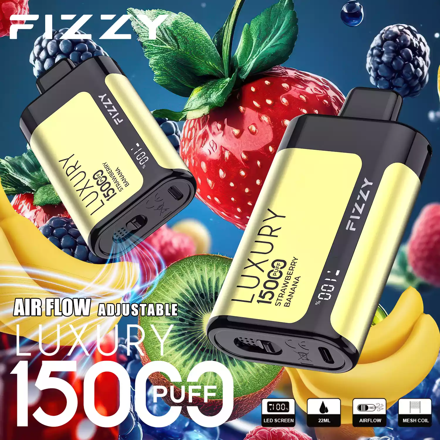 Experimente Fizzy Luxury 15000 Puffs 22ML 650mAh 2% 5%Low Nicotina Vapes descartáveis ​​direto da fábrica em massa Comprar variedade de sabores (9)