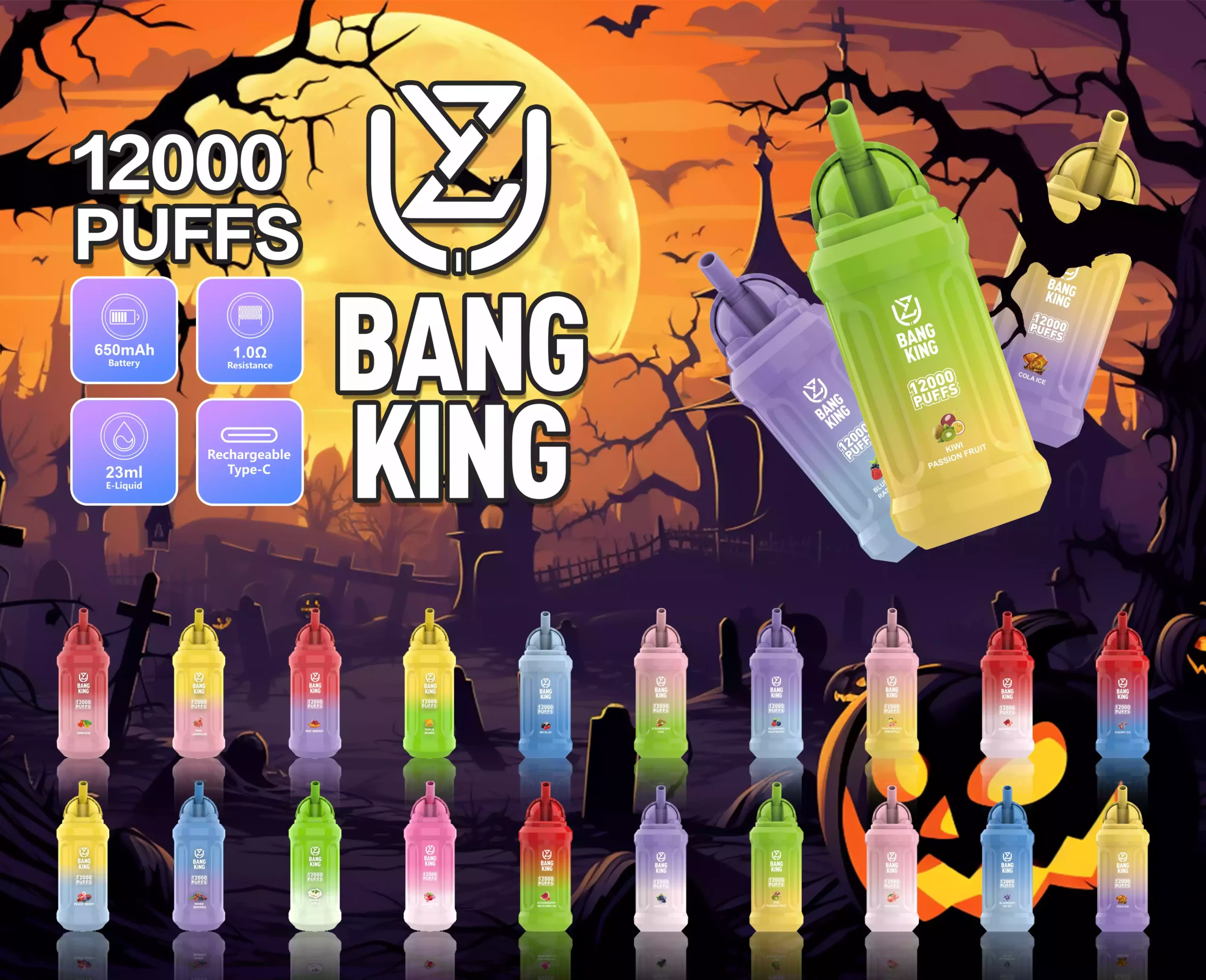 UZY Bang King 12000 Puffs 0% 2% 3% 5% Low Nicotine Disposable Wholesale Vapes Multiple Flavors Factory Direct Supply (2)