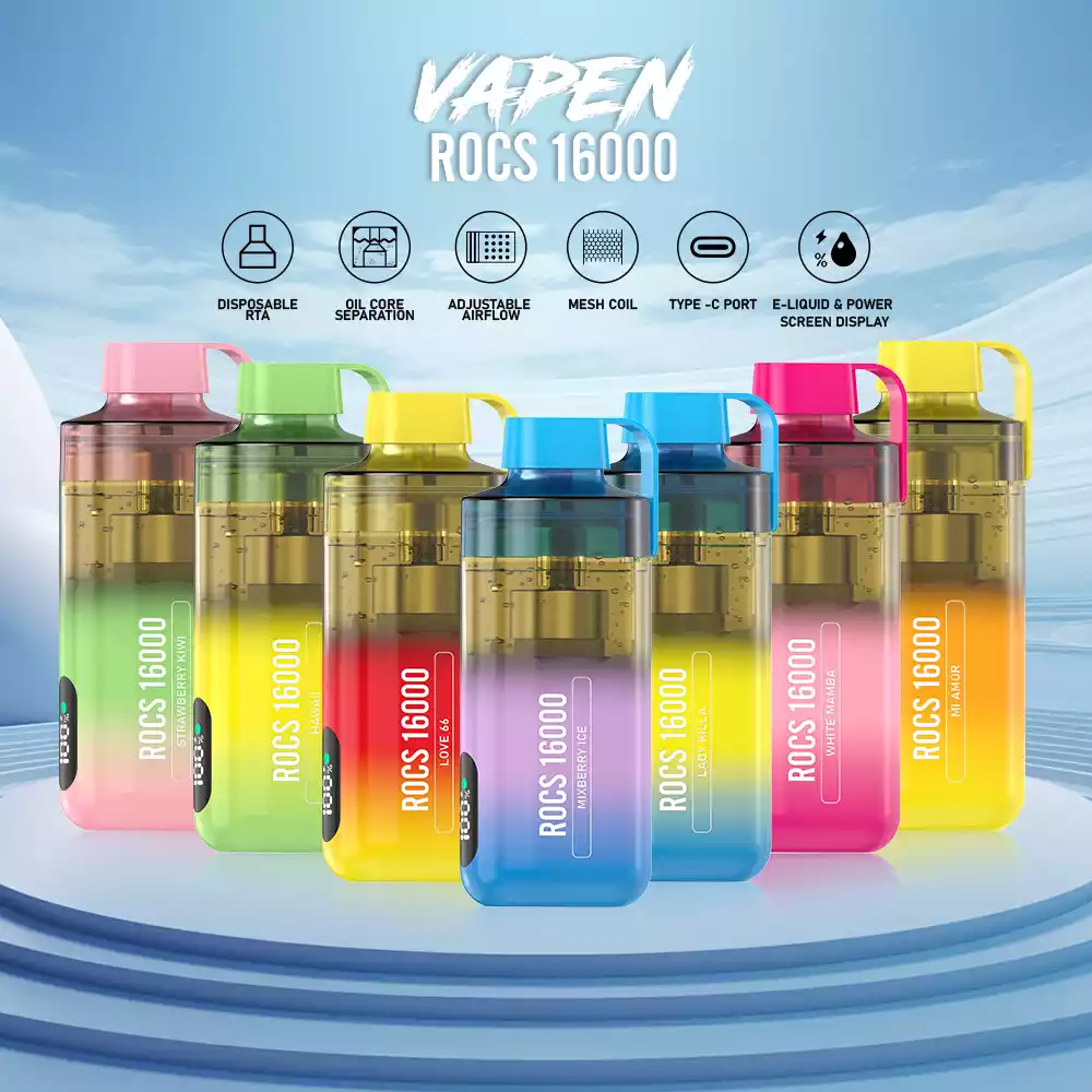 VAPEN ROCS 16000 PUFFS 2 Percent 5 Percent Χαμηλή νικοτίνη Premium Quality Εργοστάσιο Χονδρικό ατμό μιας χρήσης με μοναδικές γεύσεις (12)