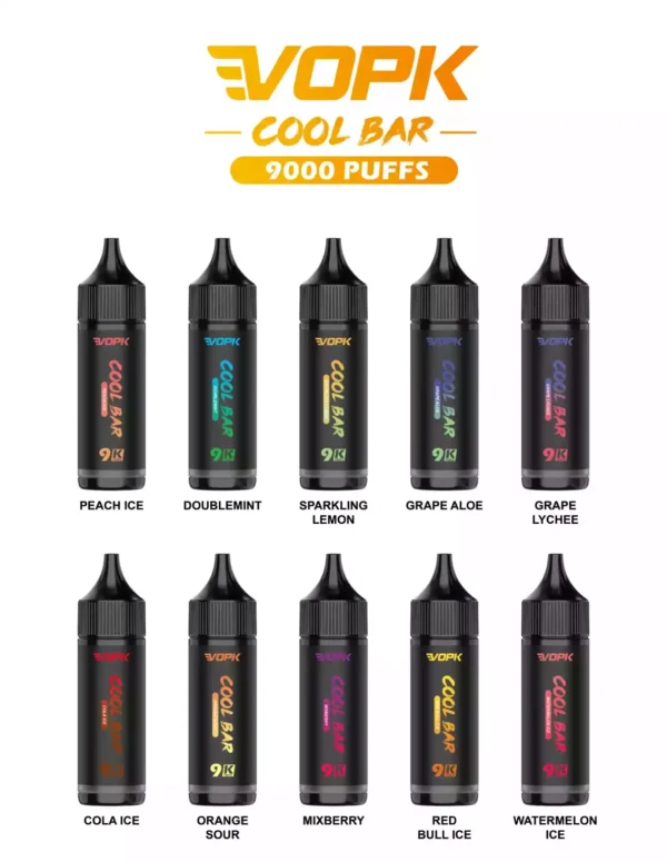 Vopk Cool Bar 9000 Puffs 10ml 600mAh 3% Low Nicotina Factory Vape directe de unică folosință Opțiuni multiple de arome (5)