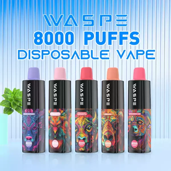 Waspe 8000 Puffs 0% 2% 3% 5% Procento s nízkým obsahem nikotinu Jednorázové velkoobchodní přímo z továrny Různé příchutě pro vzrušující chuťový zážitek (5)