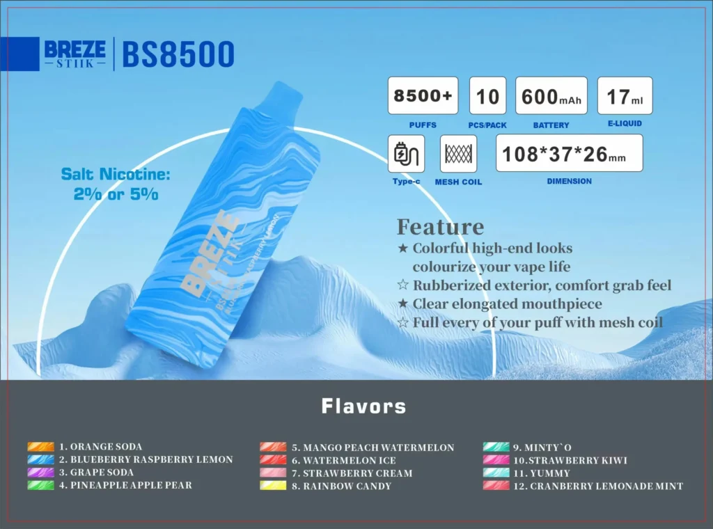 Best BREZE STIIK BS 8500 Puffs for Smooth Long-lasting Flavor