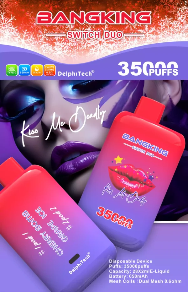 Best Rated BANG KING 35000 Puffs B35K DUO Disposable Vape 0% 2% 3% 5% Nicotine 650 mAh Battery 12 Flavors Volume Purchase (5)