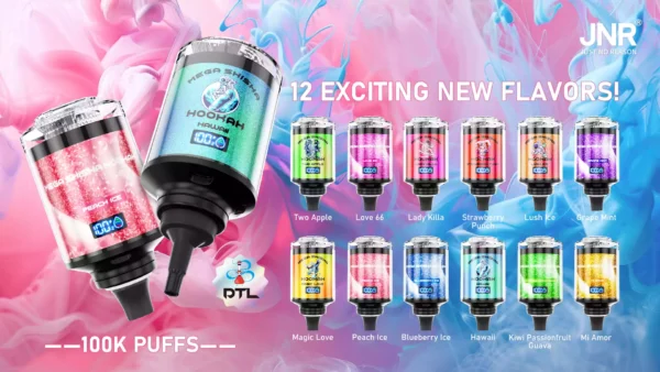 Top-quality JNR Mega Shisha Hookah 100000 puffs 0% 2% 5% Nicotine Dual Mouthpiece Rechargeable 10000 mAh Smart Display for Wholesale Bulk Supply (13)